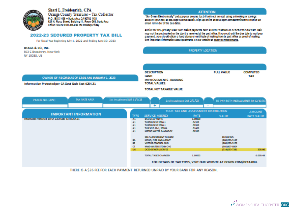 Download County of Orange California property tax business bill, SCR Photoshop template